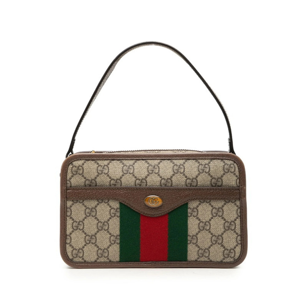 Gucci GG Supreme Sherry Line Ophidia Handbag 598130 Beige Brown Leather Women...